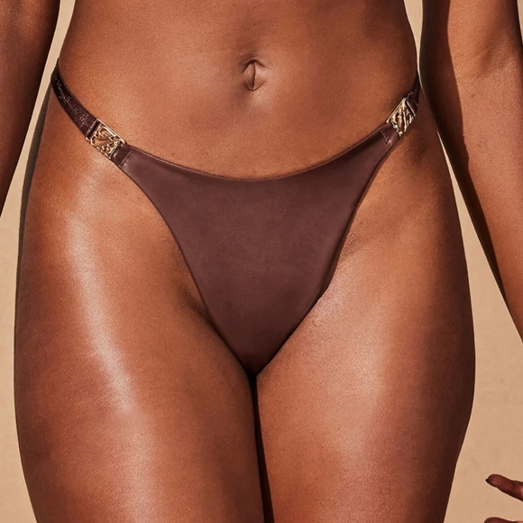 COPY - NWT Honey Birdette EMILY Faux Leather Mahogany Thong Sz L - Picture 2 of 5